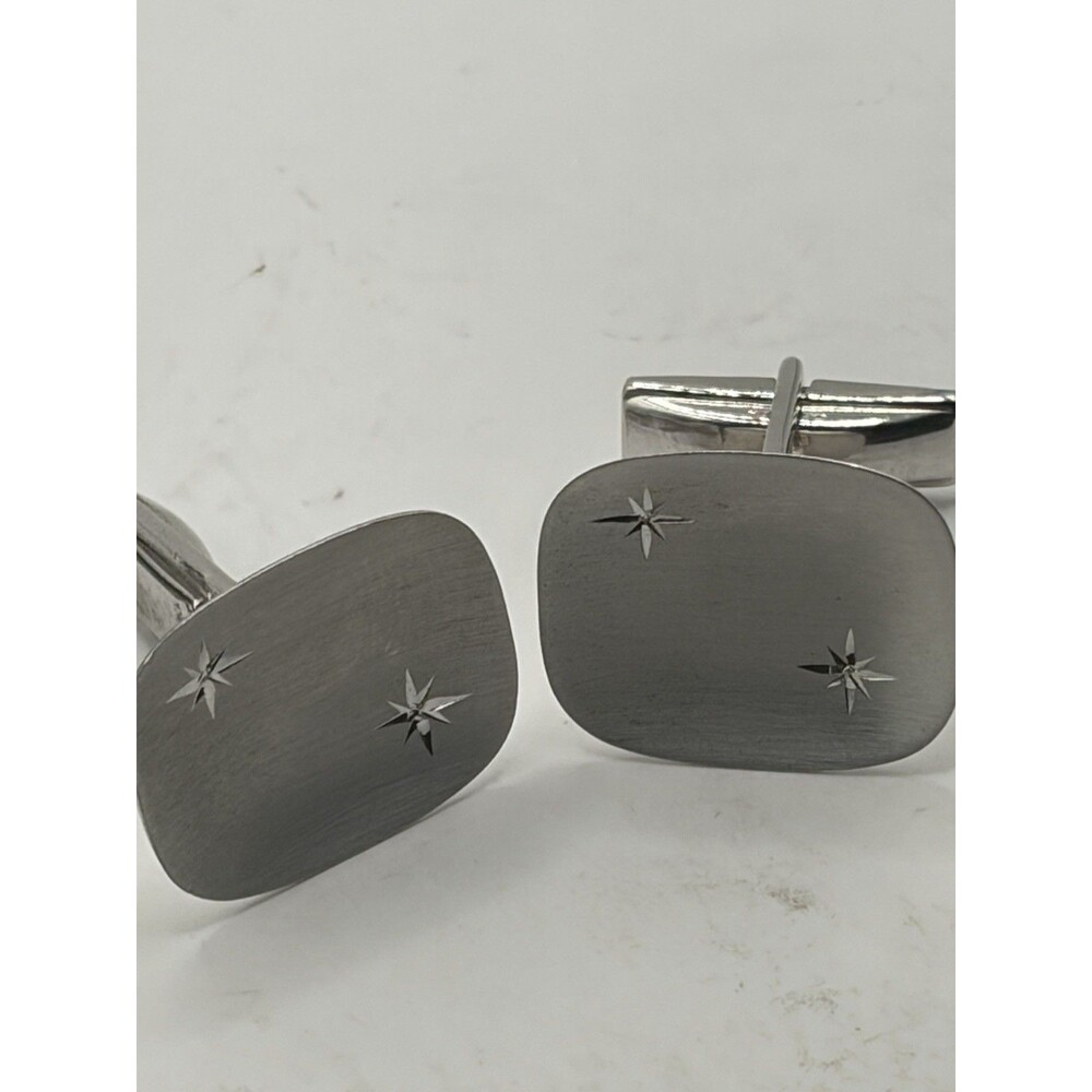 Vintage STERLING Diamond Cut Star CUFFLINKS 925